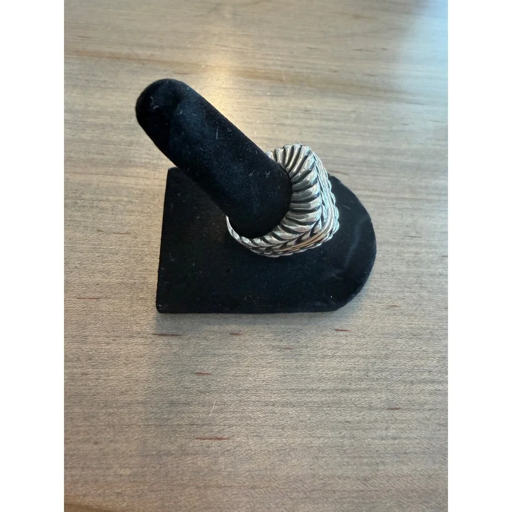 Dian Malouf Ring Women Size 7 Silver 14K Gold Chevron Cable Wheat Band Statement